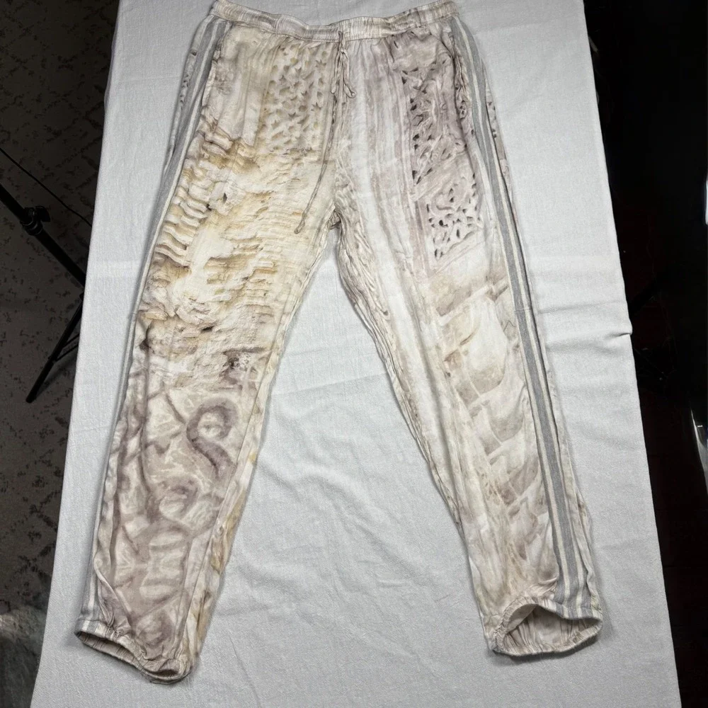 Anthropologie Tiny for Saturday Sunday Women Jogger Pants L Beige Brown Abstract